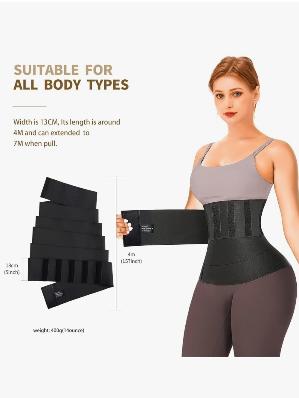 Bandage Wrap Waist Trainer Elastic Women's Black One Size 157 inches New - Picture 8 of 12